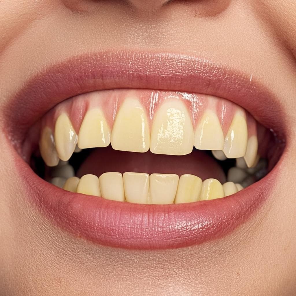 Smile before professional teeth whitening — stained teeth